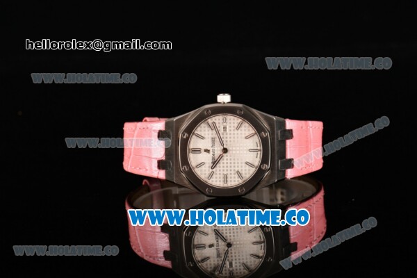 Audemars Piguet Royal Oak Lady Swiss Quartz Steel Case with Pink Leather Strap White Dial and Stick Markers - Click Image to Close
